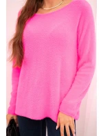 Dámský svetr z měkké pleteniny s kulatým výstřihem neonově růžový