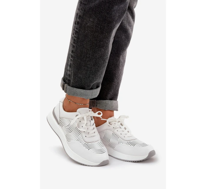 Kožené Sportovní Boty Dámské Sneakers S.Barski LR51-551 Bílé