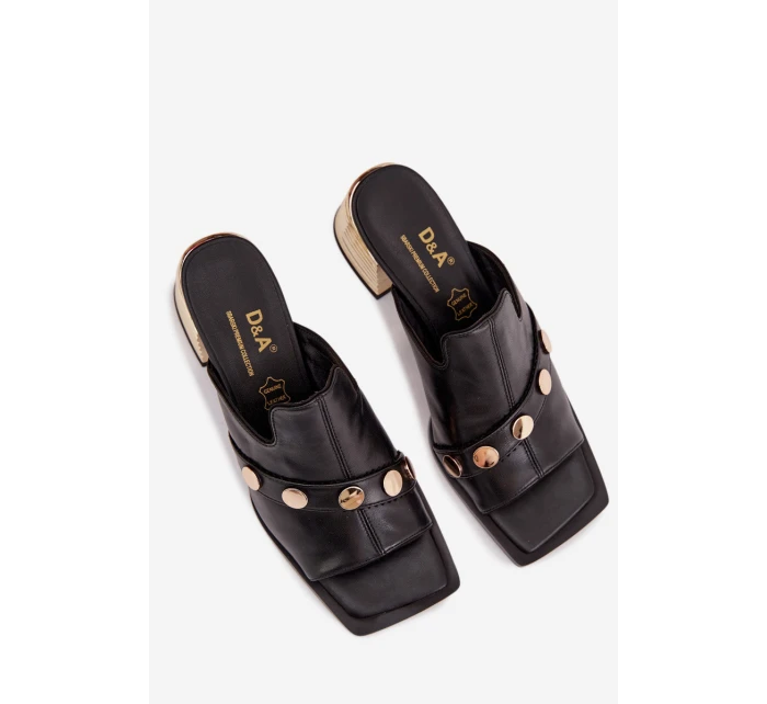 Kožené sandály na podpatku s ozdobnou páskou D&A CR61-3063 Černé