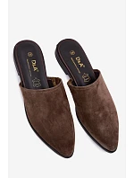 Kožené semišové pantofle dámské ploché  khaki model 22133760 - D&A