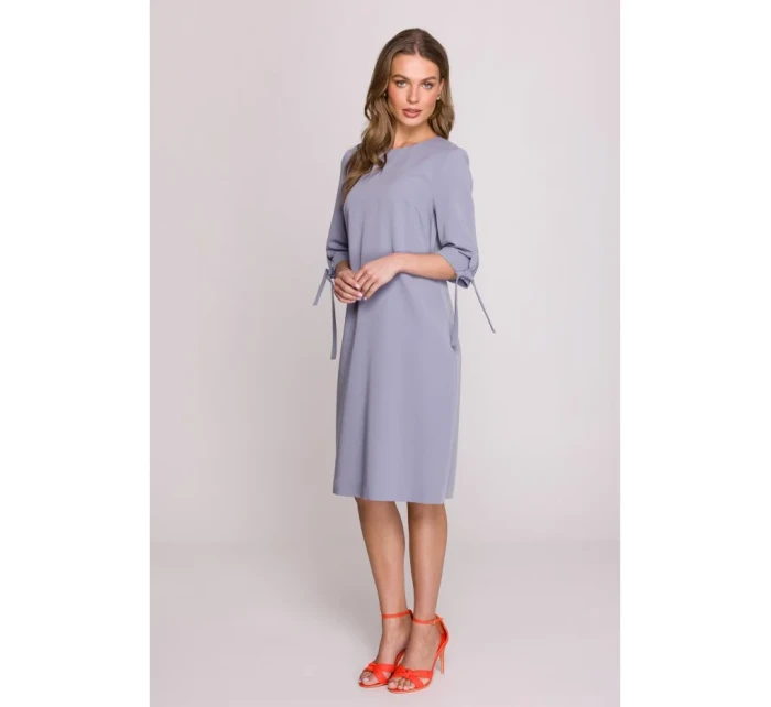 Šaty áčkového střihu s rukávy  šedá model 20966070 - STYLOVE