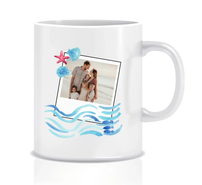 Personalizovaný klasický bílý keramický hrníček 300 ml s polaroidem z dovolené