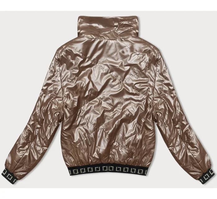 Krátká lesklá dámská v barvě cappuccino se stojáčkem model 18848646 - J.STYLE