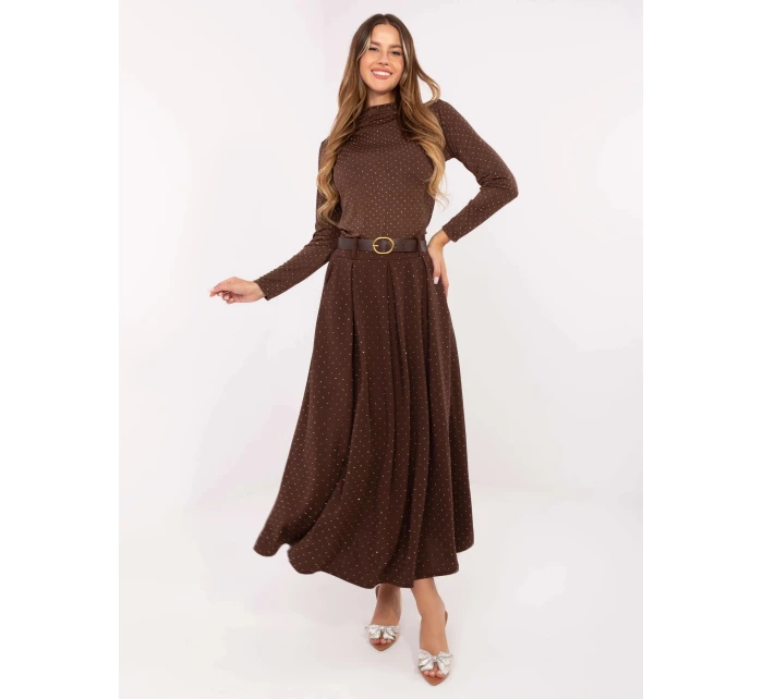 Elegantní hnědá maxi sukně v ozdobném provedení (19720)