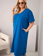 Dámské bavlněné šaty Plus Size s výstřihem do V chrpově modrá