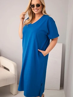 Dámské bavlněné šaty Plus Size s výstřihem do V chrpově modrá