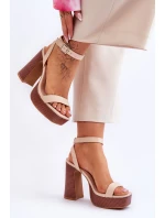 Kožené Sandály Na model 21620454 Platformě Béžové Marina - Boto Kožené Sandály Na model 21620454 Platformě Béžové Marina - Boto
