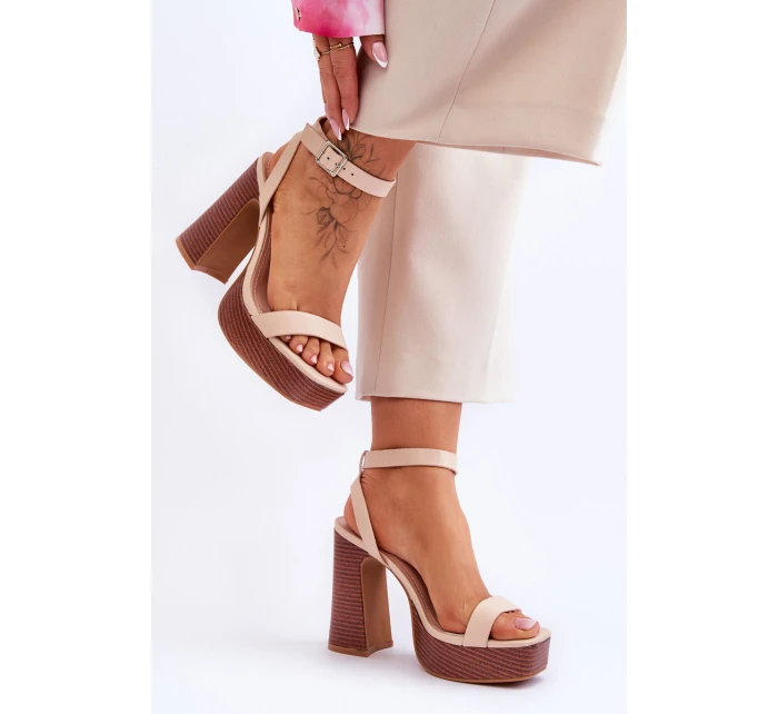 Kožené Sandály Na model 21620454 Platformě Béžové Marina - Boto Kožené Sandály Na model 21620454 Platformě Béžové Marina - Boto
