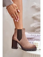 Zateplené dámské botky na podpatku z eko semiše béžové Vinceza 58356