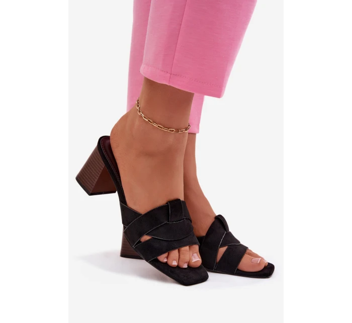 Dámské sandály na podpatku s pásky Eko semišové Černé Corivelle