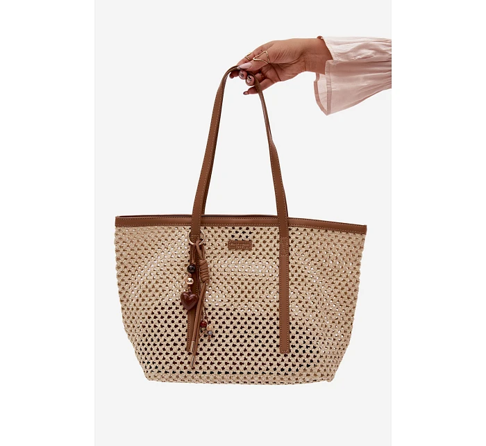 Pletená taška typu Shopper s přívěskem Béžová model 22111688 - Flora&Co