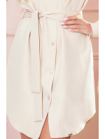 Béžové dámské košilové šaty s knoflíky model 17338638 - numoco