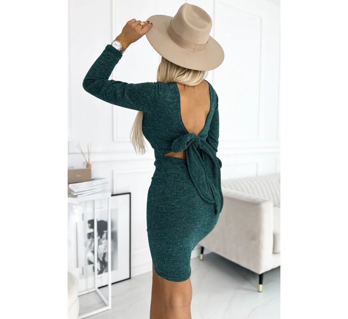 518-1 SWEET pohodlné šaty s mašlí na zádech - ZELENÉ