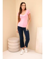 Dámská bavlněná blůza s dlouhým rukávem a lodičkovým výstřihem musztardová