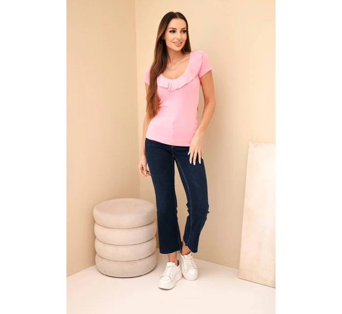 Dámská bavlněná blůza s dlouhým rukávem a lodičkovým výstřihem musztardová