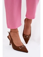 Dámské sandály na podpatku s ozdobným detailem Čokoládové model 21937509 - Boto