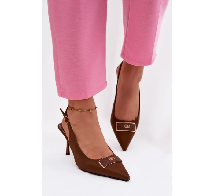 Dámské sandály na podpatku s ozdobným detailem Čokoládové model 21937509 - Boto