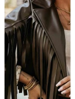 model 21371205 Krátká bunda s třásněmi z měkké ekokůže čokoládová - numoco basic