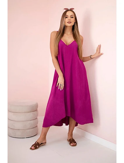 Mušelínové šaty na ramínka chrpově tmavě fialová