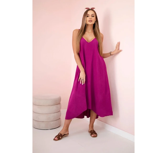 Mušelínové šaty na ramínka chrpově tmavě fialová