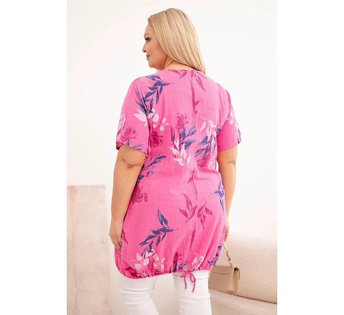 Dámská bavlněná halenka Plus Size s krátkým rukávem a vázáním na spodním model 22069921 růžová - K-Fashion