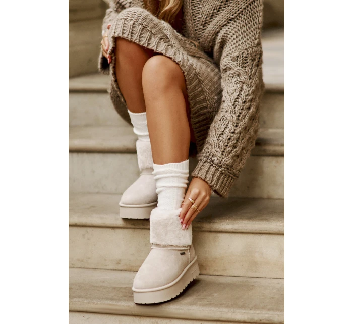 Sněhule na platformě s kožíškem Big Star model 21676120 Světle béžové - Big Star Shoes Sněhule na platformě s kožíškem Big Star model 21676120 Světle béžové - Big Star Shoes