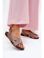 Kožené sandály na suchý zip tmavě béžové Zazoo 40141