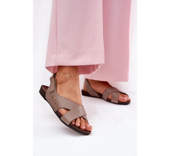 Kožené sandály na suchý zip tmavě béžové Zazoo 40141