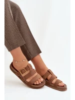 Dámské pantofle s pásky a zlatým sponou, hnědé Ulirissa Dámské pantofle s pásky a zlatým sponou, hnědé Ulirissa