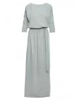 M435 Maxi bavlněné šaty s páskem na zavazování - pistáciová barva