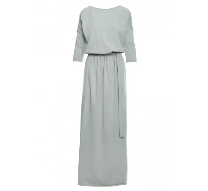 M435 Maxi bavlněné šaty s páskem na zavazování - pistáciová barva