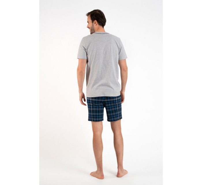 Pánské pyžamo Ruben, krátký rukáv, krátké kalhoty - melanž/potisk