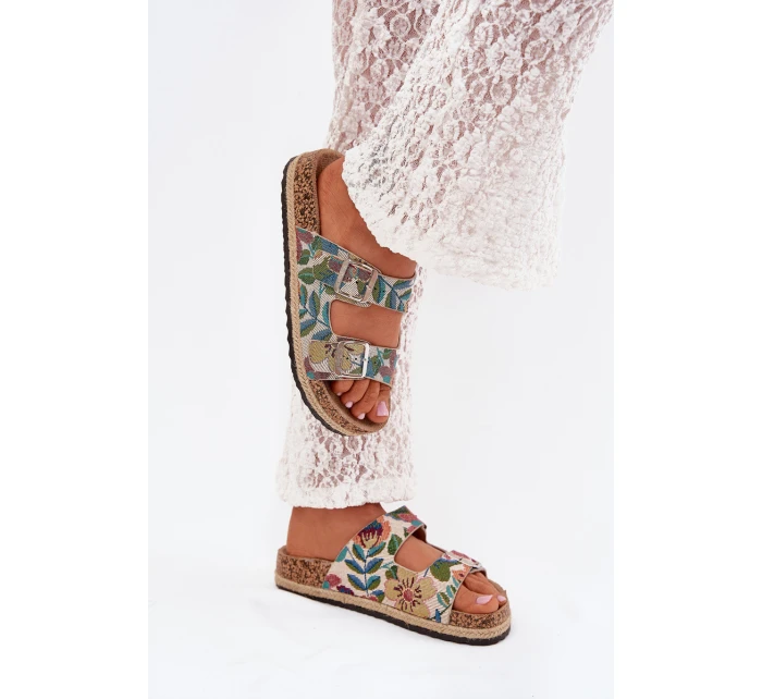 Dámské vzorované pantofle na korkové platformě s přezkami Lee Cooper – multicolor