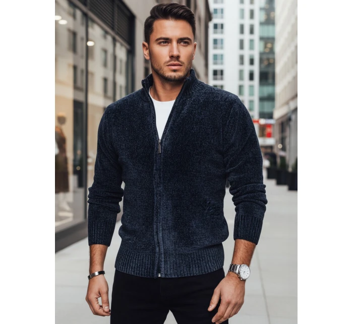Pánský rozepínací tmavě modrý svetr FashionStreet WX2227 Pánský rozepínací tmavě modrý svetr FashionStreet WX2227