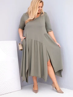 Dámská bavlněná sukýnka Plus Size s asymetrickým lemem khaki