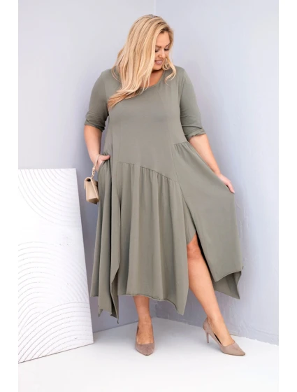 Dámská bavlněná sukýnka Plus Size s asymetrickým lemem khaki