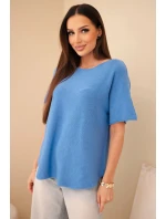 Svetr dámský s krátkým rukávem volného střihu modrý