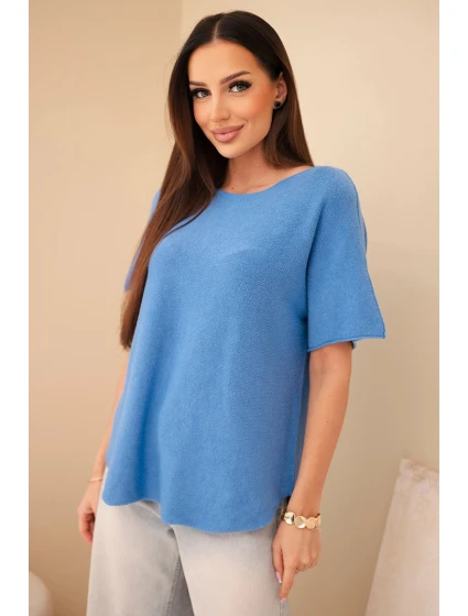 Svetr dámský s krátkým rukávem volného střihu modrý