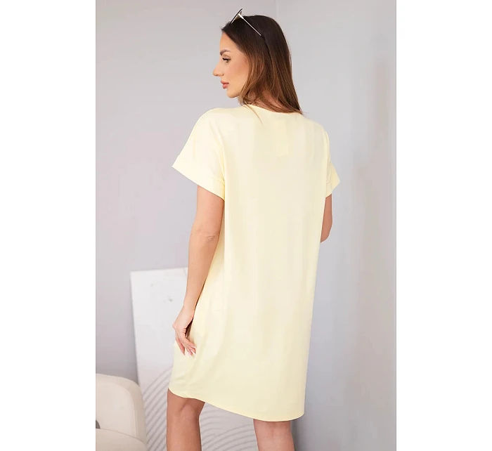 Dámské viskózové šaty s krátkým rukávem a ozdobným potiskem žlutá