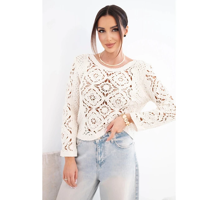 Dámský letní krajkový svetr s knoflíky a dlouhým rukávem černý