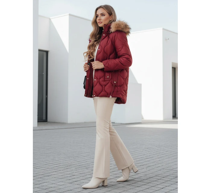 Dámská zimní bunda LUMORE prošívaná bunda s kapucí bordó FashionStreet TY5014 Dámská zimní bunda LUMORE prošívaná bunda s kapucí bordó FashionStreet TY5014