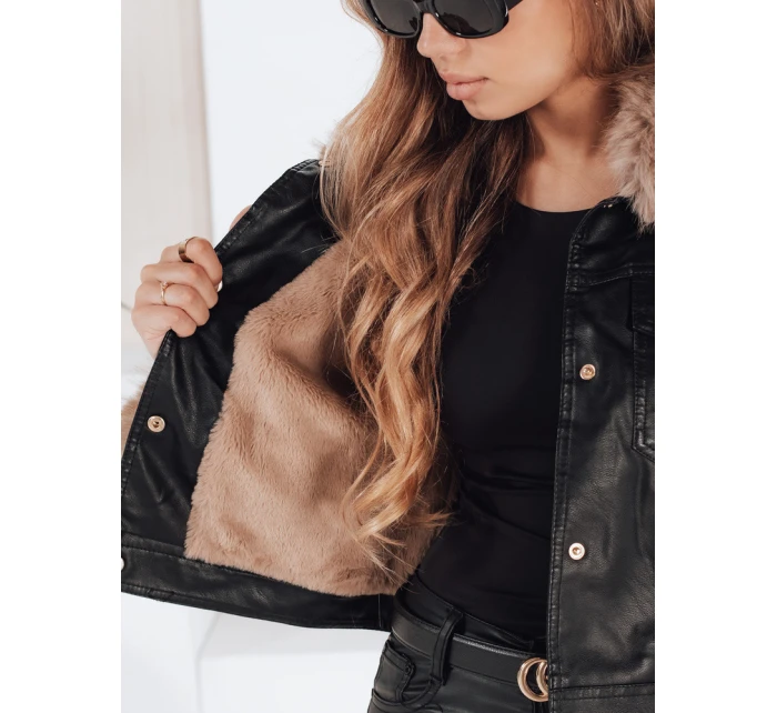 Dámská kožená bunda s kožešinou černá FashionStreet TY5210