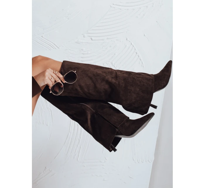 Dámské semišové kozačky s širokým svrškem hnědé FashionStreet ZY1043