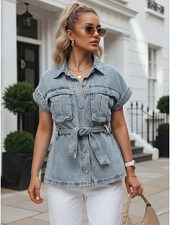 Koszula damska jeansowa z paskiem i krótkim rękawem model 22223058 - FashionStreet