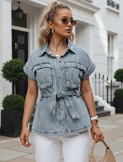 Dámská džínová košile s páskem a krátkými rukávy FashionStreet EY2691