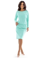 189-12 Teplákové šaty s dlouhým rukávem a kapsami - pohodlný střih s výstřihem na zádech - MINT