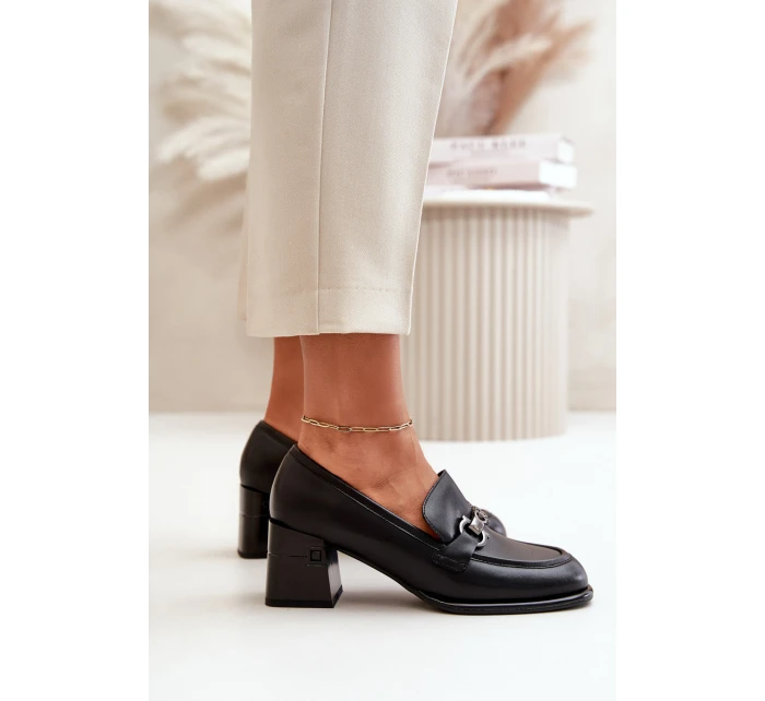 Elegantní Dámské Kožené Polobotky Na Podpatku Černé model 21668909 - VINCEZA