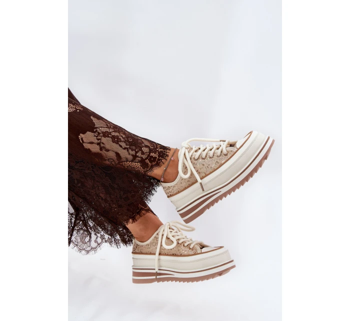 Dámské Tenisky Na Masivní Platformě S.Barski BF51-101 Béžové Dámské Tenisky Na Masivní Platformě S.Barski BF51-101 Béžové