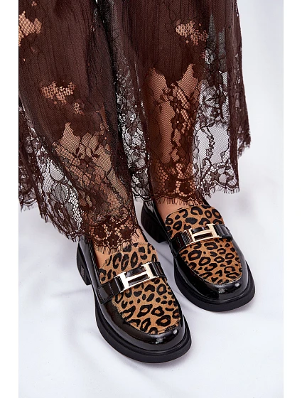 Kožené Lakované Mokasíny Leopard model 21691262 Černé - VINCEZA