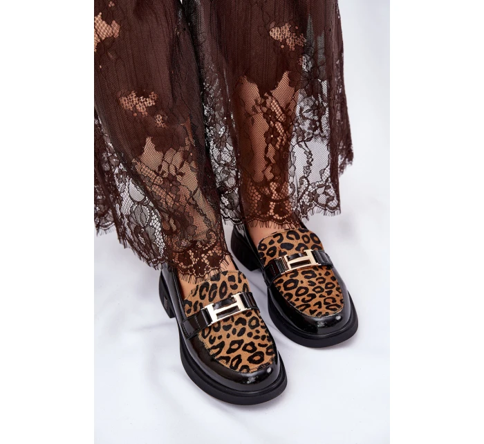 Kožené Lakované Mokasíny Leopard Vinceza 66790 Černé